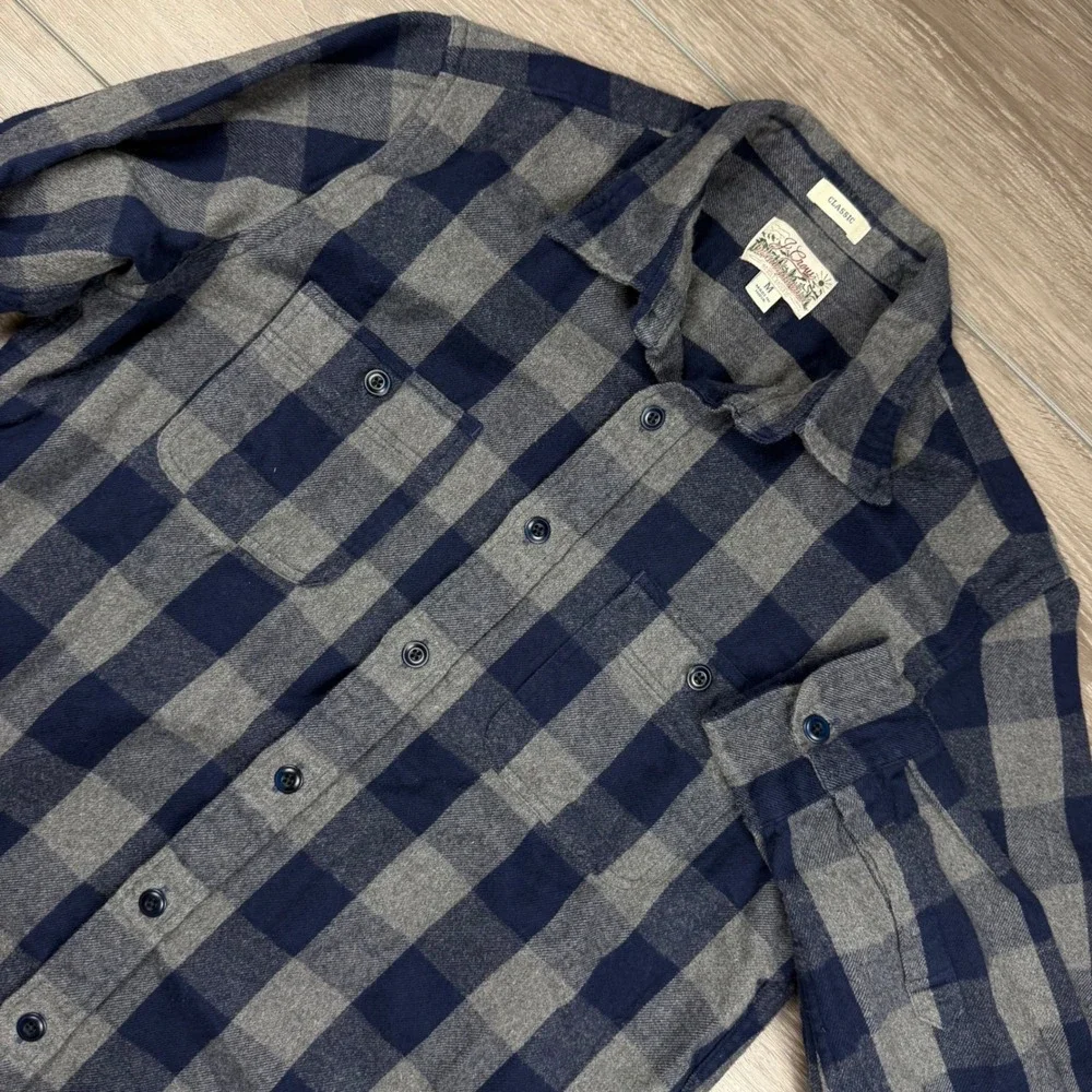 J. Crew Mens Mid-Weight Flannel Classic Fit Buffalo Plaid Blue Gray Medium